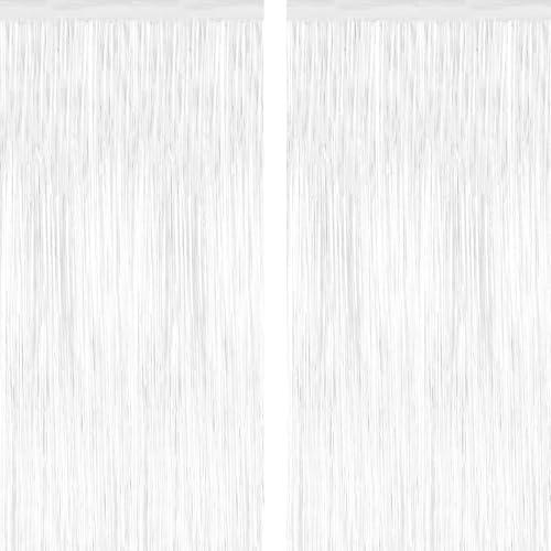 2 Pack Tinsel Backdrop, 3.28 x 7.05 Feet White Party Decorations, Metallic Foil Fringe Curtains Streamer Backdrop, Party Supplies Photo Props for Birthday Anniversaries Wedding