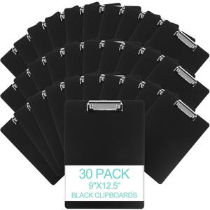 MIVIDE 30 Pack Black Clipboards, Black Plastic Clipboards Bulk, Plastic Office Clipboard 12.4 x 8.9 Inch Size Clipboard for Classroom, Teacher, Home, Office Supply