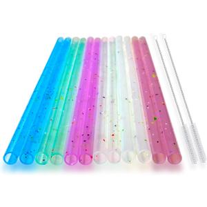 Reusable Silicone Drinking Straws, 12 Pcs Eco Friendly Silicone Straws 2 cleaning Brushes,for 30oz and 20oz Tumblers, Rtic,Yeti, Ozark, (Two-tone Dot, 10 inches)