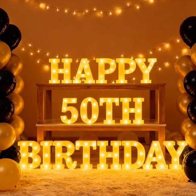 Honoson 17 Pcs 50th Birthday Party Decoration Happy 50th Birthday Light up Table Sign 6.42 Inch LED Neon Marquee Lights for Room Table Wall Decoration Party Supplies