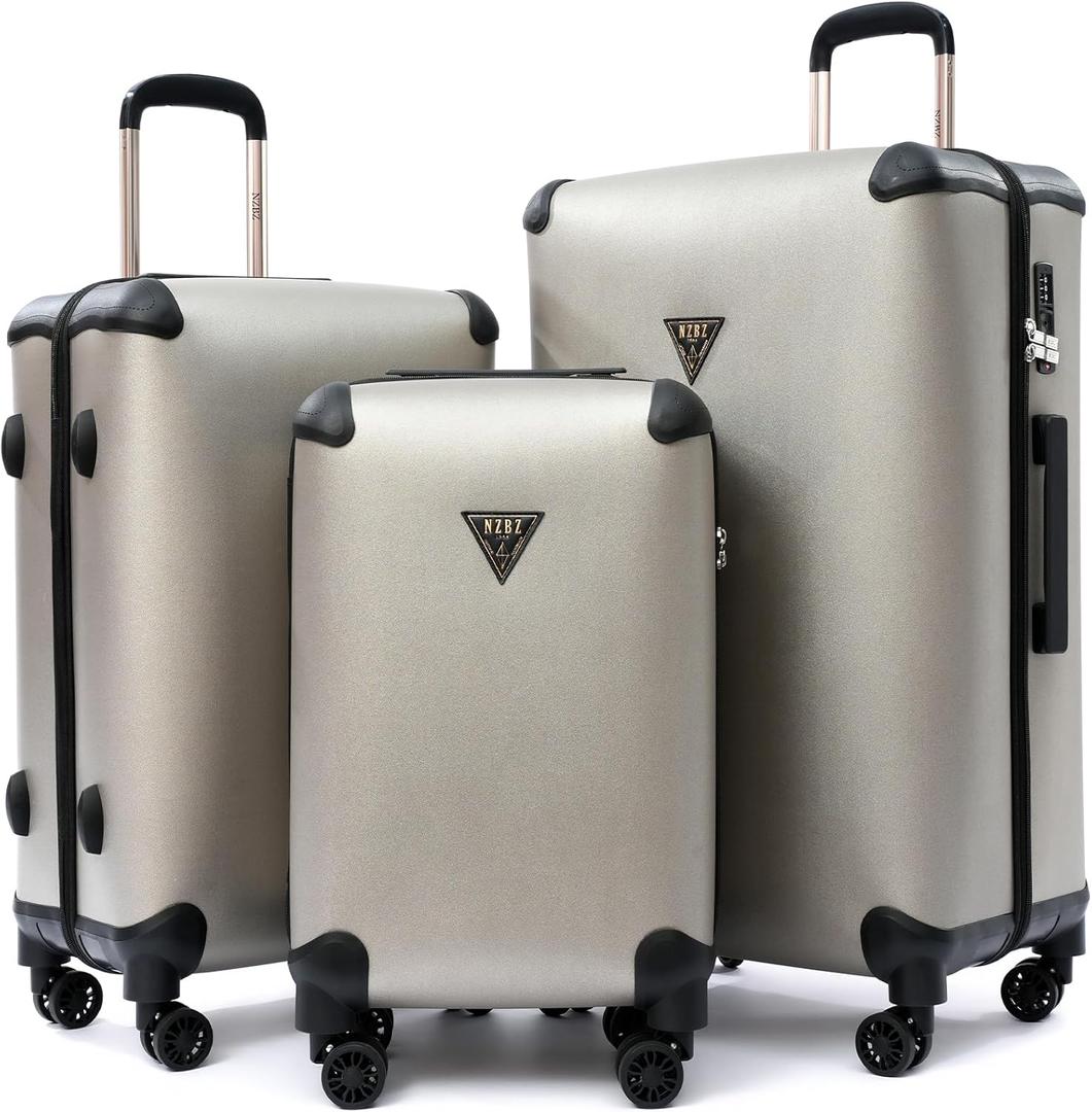 NZBZ Vintage Luggage Set, Retro Lightweight Leather Suitcase with Double Spinner Wheels, Large Capacity (Grey, 20inch & 24inch & 28inch)