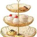 3 Tier Cupcake Stand, Plastic 3 Tiered Serving Stand, Dessert Tower Tray for Party, Birthday, Wedding, Gold
