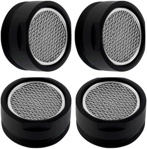 iFealClear 4 Pack Stainless Steel Faucet Aerator, Kitchen Sink Aerator Faucet Filter with Brass Shell, 15/16 Inch/24 mm Male Thread Water-conserving Aerator Adapter for Bathroom, Matte Black