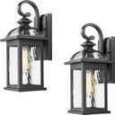 Outdoor Wall Lights Black Exterior Light Fixture Wall Mount with Water Ripple Glass 15 Inch Height Outdoor Wall Lamps 2-Pack Waterproof E26 Socket
