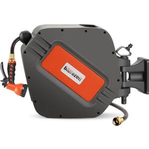 Bltezeit Retractable Garden Hose Reel, 1/2'' x 65ft+6ft Hose Reel Wall Mount with 9 Function Nozzle | Any Length Lock | 180 Swivel Bracket | Automatic Slow Rewind Self-Winding (Dark)