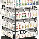 EsLuker.ly Rotating Earring Display Holder Stand for Vendors Events Selling, Large Capacity 64 Hooks Jewelry Rack with Wooden Base for Earring Card Sales, Enhances Retail Visibility (Black+Black)