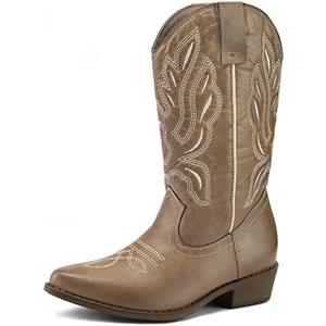 mysoft Women's Western Cowboy Boots Embroidered Mid-Calf Pointed Toe Cowgirl Boot. Size 7.5