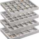 DIOMMELL Set of 4 Stackable Velvet Jewelry Trays Organizer, Jewelry Display Storage Box Showcase Holder Dresser Drawer Organizer for Earring Necklace Bracelet Ring Accessary, Grey