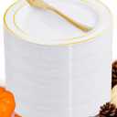 WELLIFE 60 PCS Gold Plastic Dessert Plates and 60 PCS Forks, 6.3 inch Disposable Salad Plates, Premium White Appetizer Plates with Gold Rims, Perfect for Party