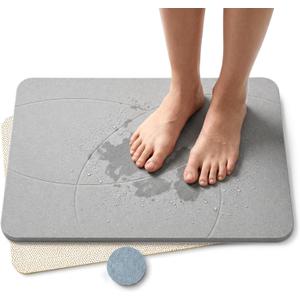 Super Absorbent Stone Bath Mat 24x16, Diatomaceous Earth Bath Mat with Non Slip Grip, Water Absorbing Stone Surface for Shower, Tub, Sink & Vanity, Gray