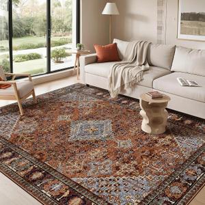 8x10 Boho Machine Washable Low Pile Area Rugs for Living Room Sienna Brown