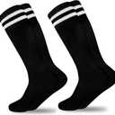 XuoAz 2 Pairs Kids Soccer Socks for Boys Girls - Youth Softball Long Tube Socks Knee High Uniform Sports Socks 6-12 Years (Black)