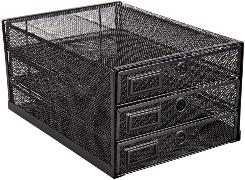 Annova Desk Organizer Wire Mesh 3 Tier Sliding Drawers Paper Sorter/Multifunctional/Premium Solid Construction for Letters, Documents, Mail, Files, Paper, Kids' Art Supplies (Black)