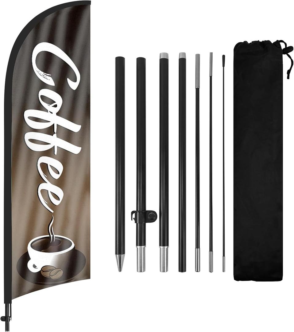 Coffee Advertising Swooper Flag Banners, Feather Flags with Pole and Ground Stake, 8FT Advertising Feather Banners Sign for Coffee Business