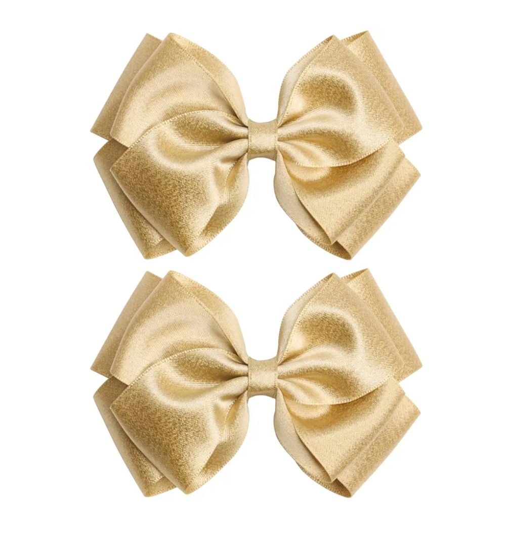 4.5-Inch Hair Bows Alligator Clips Delicate Satin Hair Accessories for Girls, Toddler, Kids and Women Birthday Wedding Christmas Occasions- Set of 2 (Gold)