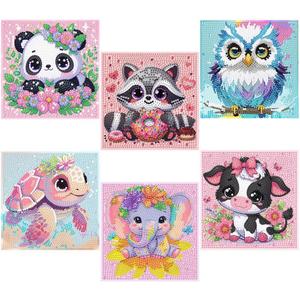 GQYCZZ 6 Pack 5D Diamond Painting Kits for Kids Beginners, Full Drill Cute Animals Diamond Art Kits, DIY Big Gem Art for Children Ages 6-7-8-9-12, Home Wall Decor 6x6 Inch