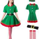Kephay Christmas Elf Costume for Toddler Baby Boys Girls Santa Costume Outfit Xmas Clothes Top +Pants + Hat Cosplay Outfit (2-3 Years)