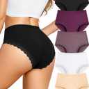 UNDER THE SEA Cotton Underwear for Women Sexy Lace Bikini Panties High Waisted Plus Size Women's Cheeky Panty 5 Pack S-XXL (Black*1, Red*1 Khaki*1 White*1 Apricot*1)