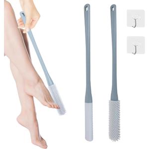 Toe Cleaning Brush, 15.7" Foot Scrubber with Long Handle - Shower Foot Brush Soft Feet Care Scrub Toe Scrubber for Exfoliating - Men, Women & Seniors (Gray)