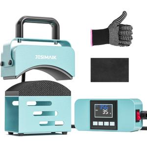 Hat Press, Mini Heat Press Machine for Caps, T-Shirt & More, Curved Heating Plate and Silicone Base, Fast Heating, No Crease, LCD Digital Temperature &Timer Control - Lake Blue