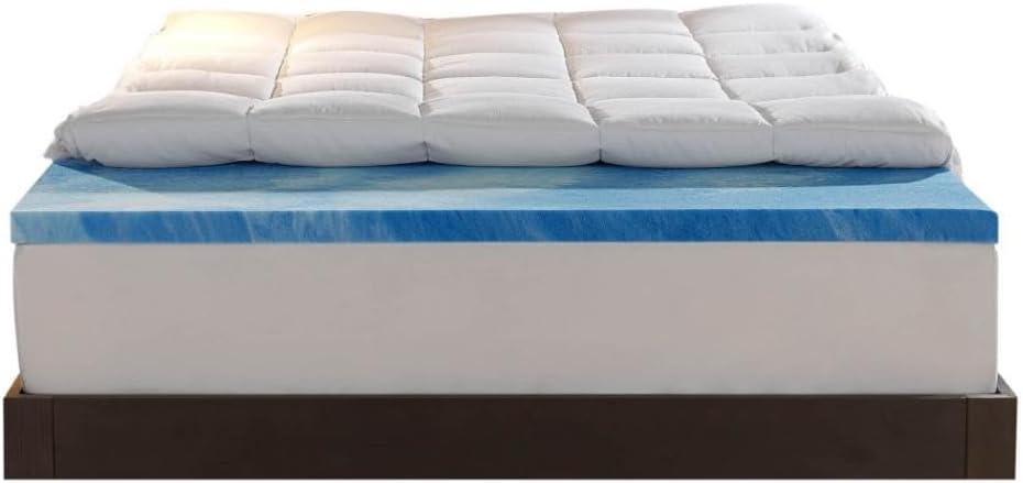 Sleep Innovations Dual Layer 4 Inch Memory Foam Mattress Topper, California King Size, Medium Support, 2 Inch Cooling Gel Memory Foam Plus 2 Inch Pillow Top Cover