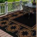 Haoyunll Outdoor Rug Geometric Black Brown 9x12 Waterproof | Extra Large Reversible Plastic Straw Outdoor Patio Rug 0.13" Thick for Backyard, Patio