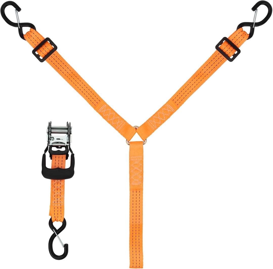 3 Point Ratchet Y Strap for UTV, ATV, Truck Bed Roof Rack Spare Tire Mount - 1.5 Inch Wide Adjustable Tire Tie Down Strap Over The Wheel with 3 Safety Clip Hooks