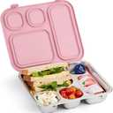 Elk and Friends Kids Stainless Steel Bento Box with Silicone Lid | Leak-proof | Toddler Lunch Container | 4 Compartments | Dishwasher Safe (Blush)