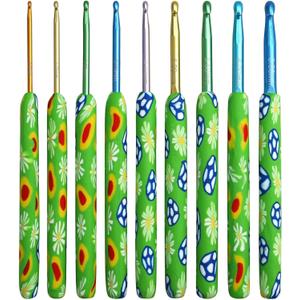 9 Pcs Daisy Aluminum Crochet Needles Green Color Crochet Hooks Kit Ergonomic Knitting Crochet Set Sewing Accessories 2.25-6.0MM DIY Craft Accessories