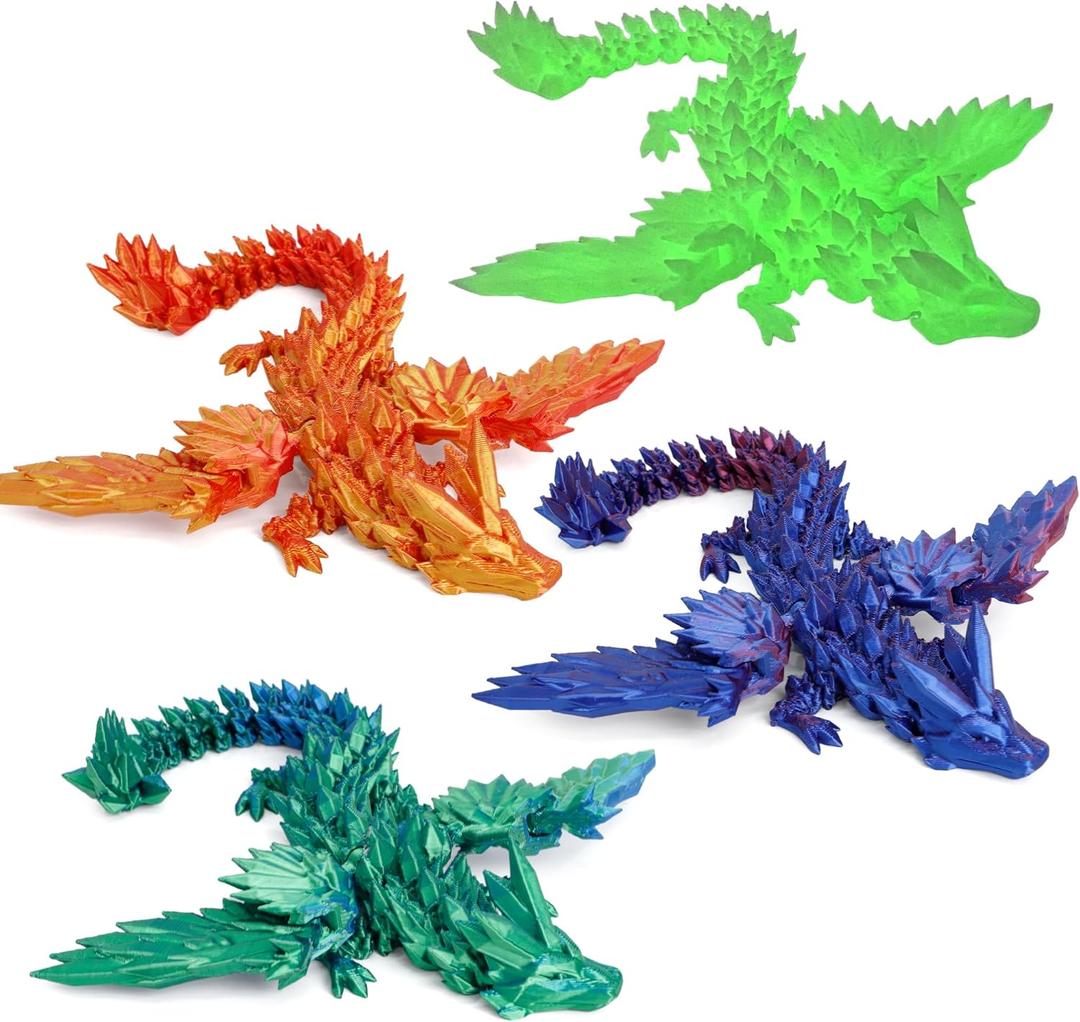 KERIDAZPLY 3D Printed Dragon with Wings Flying Dragon 5PCS,9 Inch Articulated Winged Dagon for 3D Printed Gift, Desk Pet Decor, Christmas Toys 2025 Fidget Toy Set