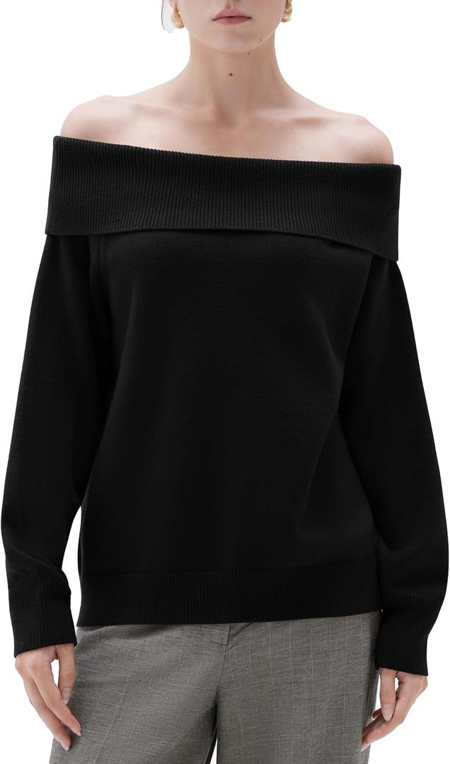 SUUKSESS Women Cashmere Off The Shoulder Sweater Oversized Knit Long Sleeve Tops (M)