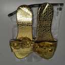 OYOANGLE Women's Gold Chain Crocodile Embossed Sandals Dressy Metallic Flats Open Toe Slides (Gold, 11.5)