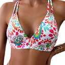 Tainehs Women's Push Up V Neck Bikini Tops Criss Cross Back Padded Bathing Suit Top (Atmy Green, XL)