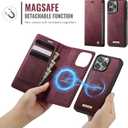 Wallet Case for iPhone 14 Pro Compatible with Magsafe, 2-in-1 PU Leather Flip RFID Blocking Card Holder Stand Shockproof Magnetic Detachable Case for iPhone 14 Pro Case 6.1", Burgundy