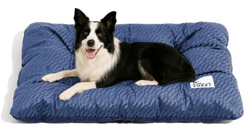 FUNNY FUZZY 42x28 Washable Dog Bed Crate Mat, 2 in1 Pet Pillow Sleeping Bed, Fluffy Deluxe Kennel Mattress for X-Large Dog and Cat,Charcoal Grey,XL,Midnight Blue