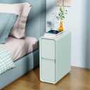 VICITON Modern Narrow Faux Leather Nightstand, Solid Wood Drawer, Storage Accent Table, Small Side End Table for Bedroom (Blue, Narrow) (Narrow (7.8 inch))