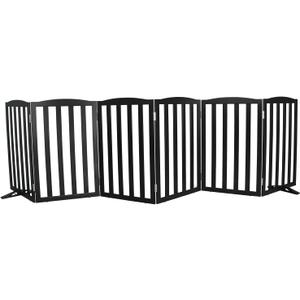 Freestanding Dog Gate Indoor,Doggie Gate Foldable Pet Gates for Doorways,Stairs or Hallways, Wooden Black Pet Gate for the House, Pet Fence with Support Feet Included,32 "Height-6 Panels