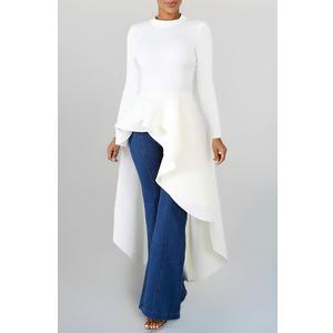 Lrady Womens Casual Shirt Dress High Low Ruffle Blouse Asymmetrical Peplum Tops Long Tunic Dresses (Small)