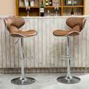 Roundhill Furniture Masaccio Cushioned Leatherette Upholstery Airlift Adjustable Swivel Barstool with Chrome Base, Set of 2, Caramel