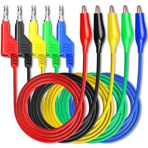 Goupchn Stackabe Banana Plug to Alligator Clips Test Leads 5 Colors Soft Flexible Electrical Wire Cables for Multimeter Electrical Testing 500V/5A