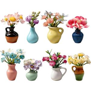 8 Pack Ceramic Mini Vase Fridge Magnets with Artificial Flowers, Cute Magnetic Vase Decor for Locker Office Home, Ideal Gift