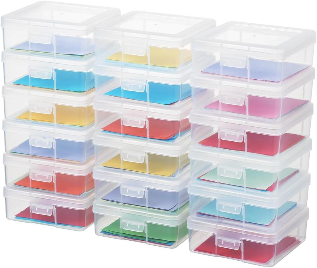 novelinks Stackable Plastic Clear Storage Box Containers with Latching Lid - Art Craft Supply Organizer Storage Containers for Pencil Box, Crayon, Beads, Jewelry (18 Pack Small -Clear)