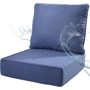 6" Thick Deep Seat Patio Cushions Set - 22x24x6 Waterproof & Fade-Resistant Outdoor Cushions with Removable Cover, Blue Replacement Cushions for Wicker Chairs, Loveseats & Sofas