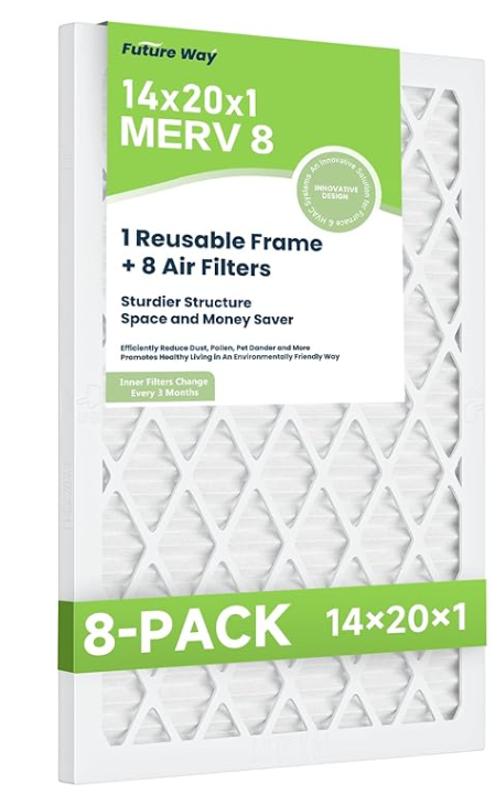 Future Way 14x20x1 Air Filters, 8-Pack with Reusable Frame, MERV 8, MPR 700 AC Furnace Filters, Space Saving & Cost-effective