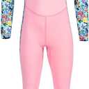 Kids Full Body Swimsuit One Piece Long Sleeve Wetsuit Skin Rash Guard Sun Protection Diving Skin Sunsuit Swimwear for Girls Boys XL 