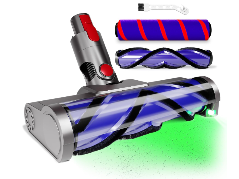 Upgraded 2 Brushes Vacuum Head Replacement for Dyson V7/V8/V10/V11/V15/SV10/SV11/SV12/SV14/SV15/SV22((Not for Slim) | AntiTangle Motorhead with LED Light | QuickRelease Cordless Vacuum Cleaner Head
