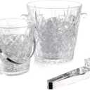 2-Piece Clear Glass Ice Bucket Set with Ice Tongs & Handle - 2.2 Liter and 1Liter Portable Ice Buckets Container for Champagne, Wine, Beer and Cocktail at Parties, Home Bar or Luxury Hotels