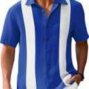 Mens Vintage Bowling Shirts Short Sleeve Button Down Guayabera Beach Shirts for Men (X-Large, Royal Blue)