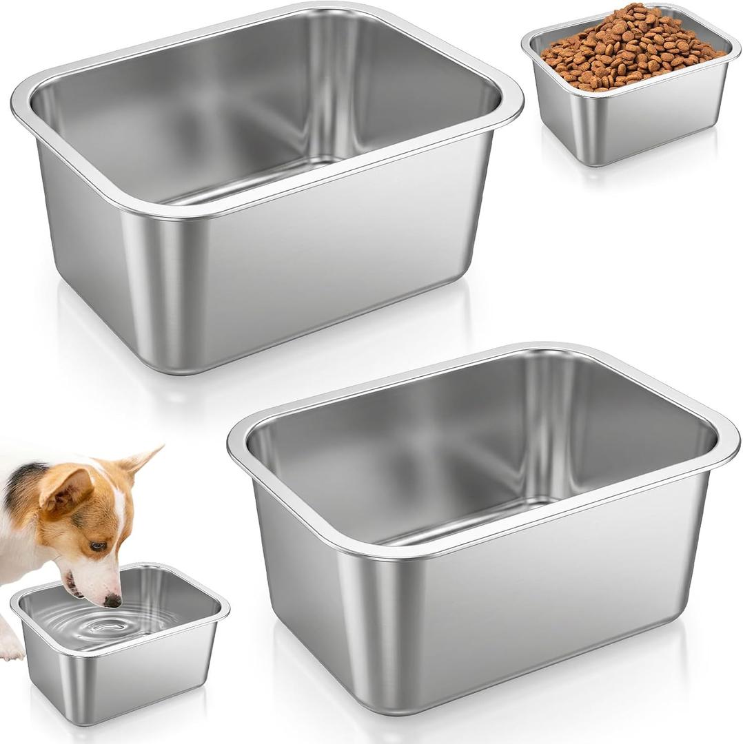 2 Gallons Extra Large Dog Water Bowl Durable Stainless Steel Dog Bowls High Capacity Silver Pet Water and Food Set for Big Canines Indoor Outdoor (Pack of 2)