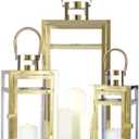 TRIROCKS Elegant Gold Stainless Steel Lantern Set- 3 Sizes (12", 15", 19") - Tempered Glass Panel Metal Lanterns for Versatile Indoor & Outdoor Decorating - Perfect for Celebrations